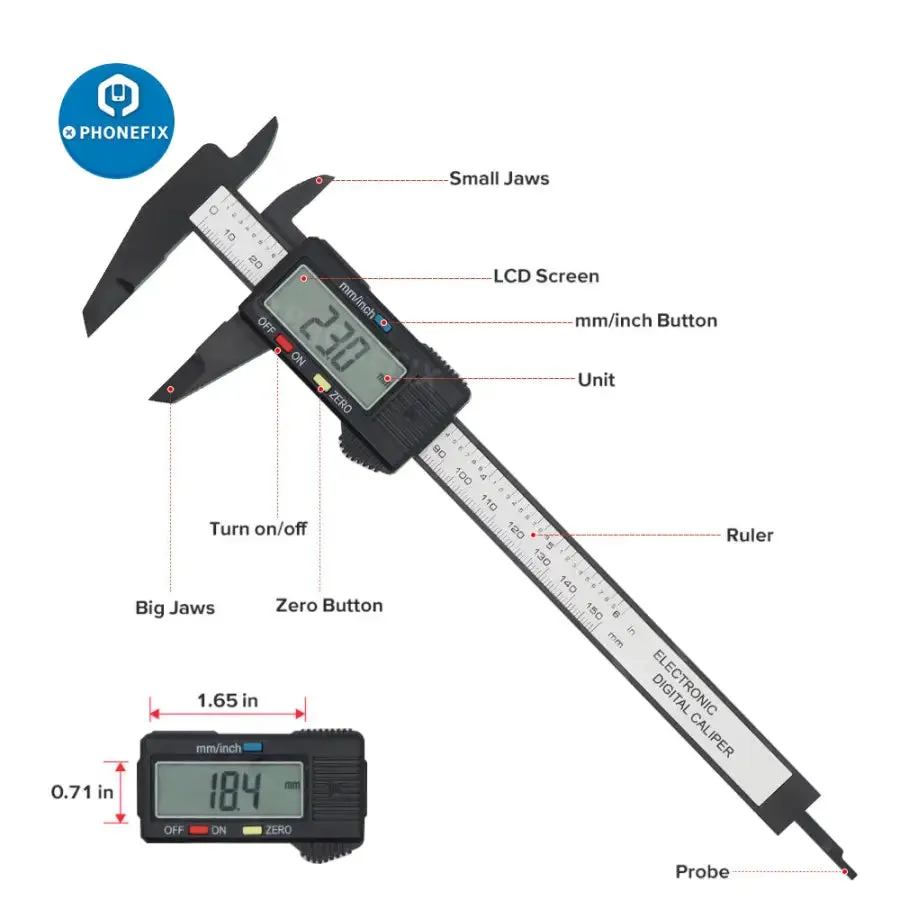 150mm Electronic Digital Caliper Carbon Fiber Dial Vernier Caliper Gauge