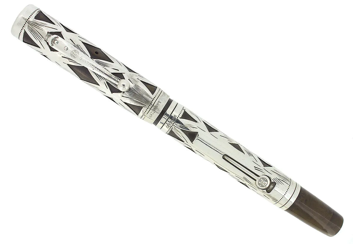 1920S WATERMAN 452 STERLING BASKETWEAVE OVERLAY FOUNTAIN PEN XF-BB NIB RESTORED