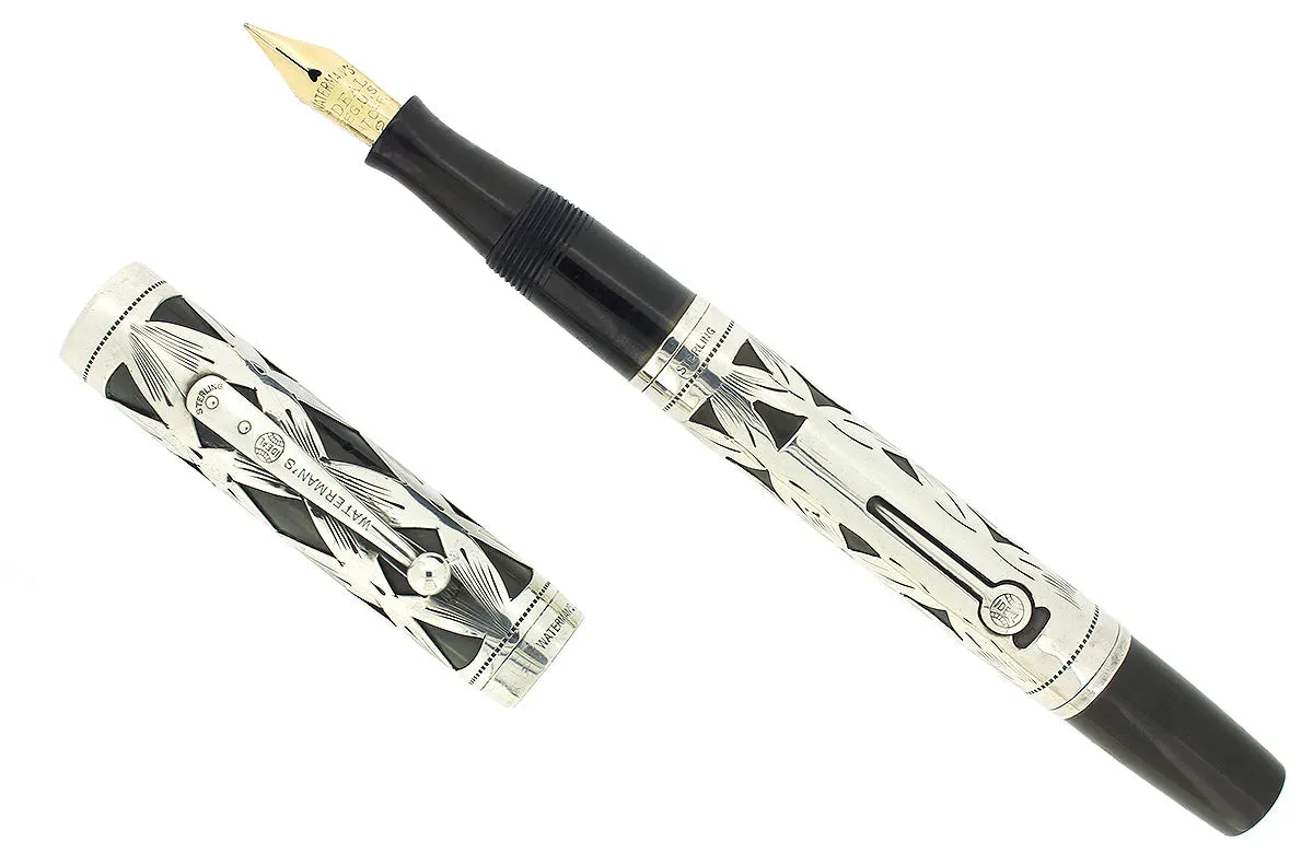 1920S WATERMAN 452 STERLING OVERLAY FOUNTAIN PEN F-BBB  2.48MM FLEX NIB RESTORED