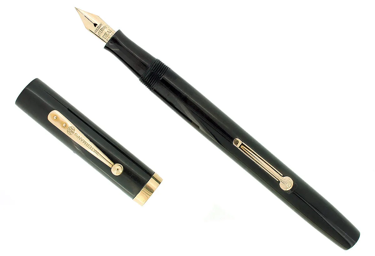 1920S WATERMAN #52 BLACK SMOOTH HARD RUBBER FOUNTAIN PEN RESTORED