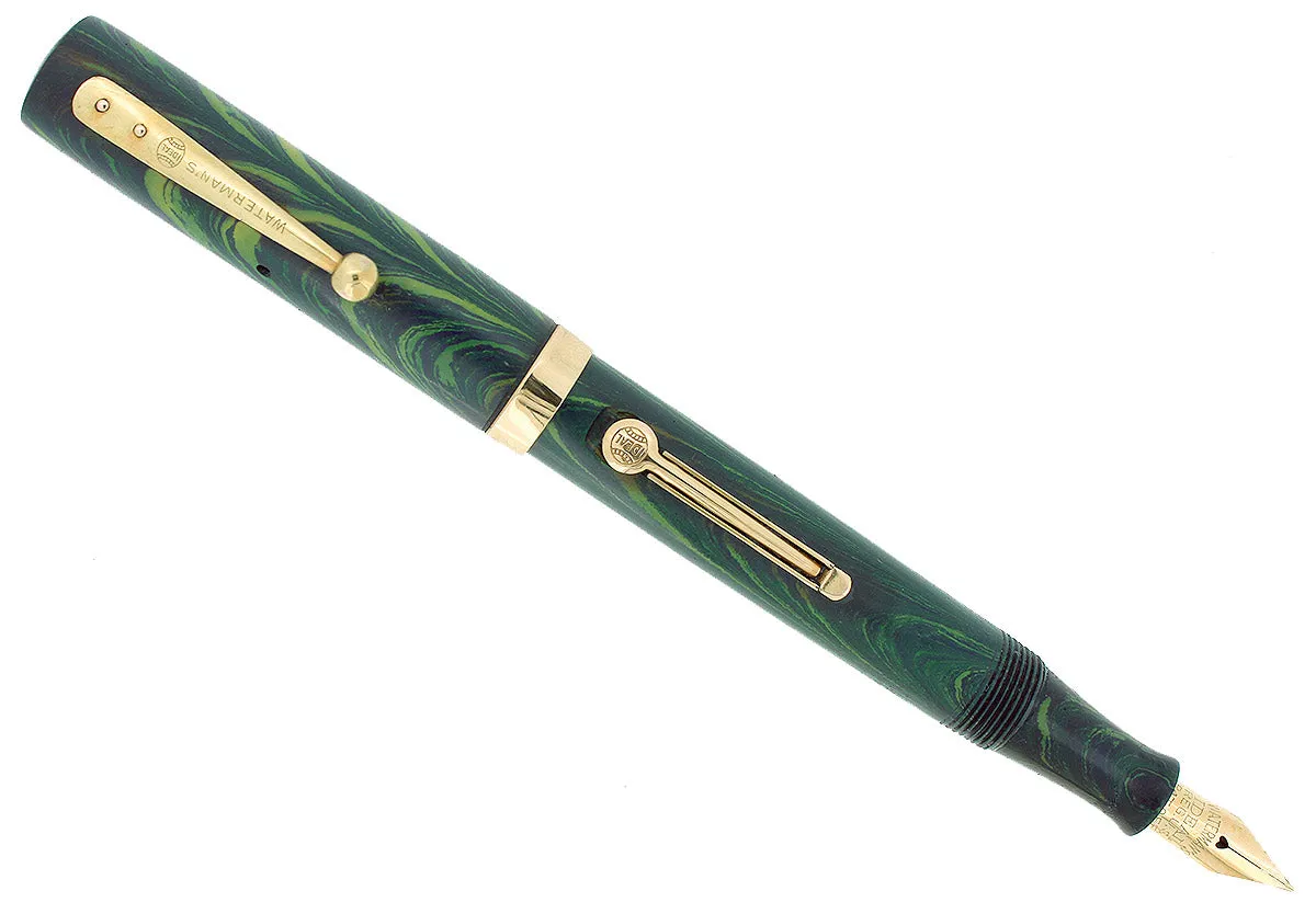 1920S WATERMAN 52V BLUE-GREEN RIPPLE F-BBB 2.16MM FLEX NIB FOUNTAIN PEN RESTORED