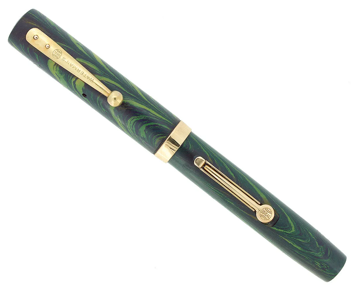 1920S WATERMAN 52V BLUE-GREEN RIPPLE F-BBB 2.16MM FLEX NIB FOUNTAIN PEN RESTORED