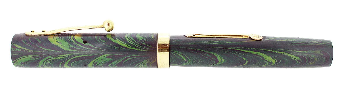 1920S WATERMAN 52V BLUE-GREEN RIPPLE F-BBB 2.16MM FLEX NIB FOUNTAIN PEN RESTORED