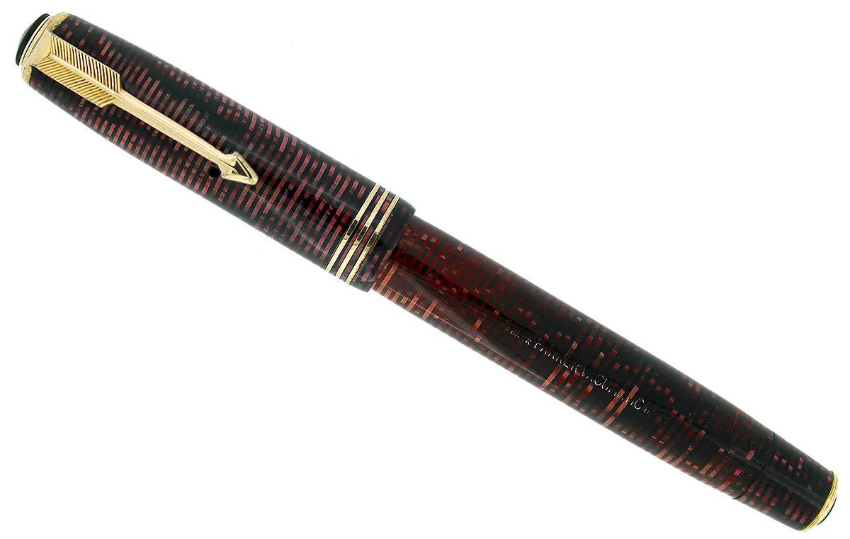 1937 PARKER BURGUNDY PEARL DOUBLE JEWEL VACUMATIC STANDARD SIZE FOUNTAIN PEN IN RESTORED CONDITION