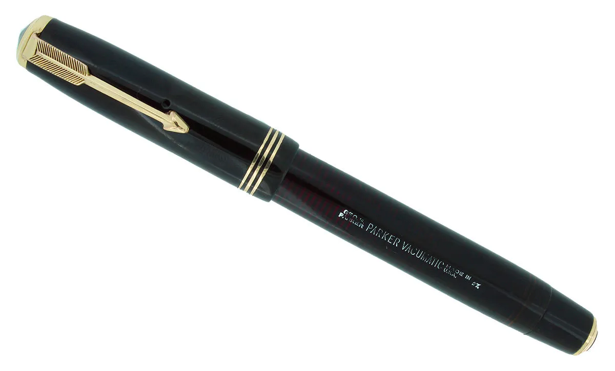 1937 PARKER DOUBLE JEWEL VACUMATIC JET BLACK FOUNTAIN PEN WITH 2-TONE NIB IN RESTORED CONDITION