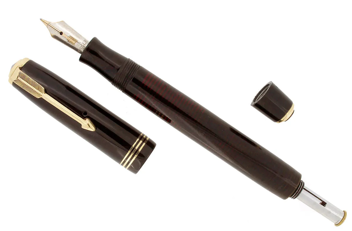 1937 PARKER DOUBLE JEWEL VACUMATIC JET BLACK FOUNTAIN PEN WITH 2-TONE NIB IN RESTORED CONDITION