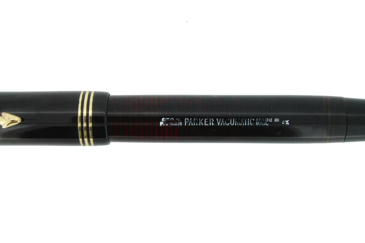 1937 PARKER DOUBLE JEWEL VACUMATIC JET BLACK FOUNTAIN PEN WITH 2-TONE NIB IN RESTORED CONDITION