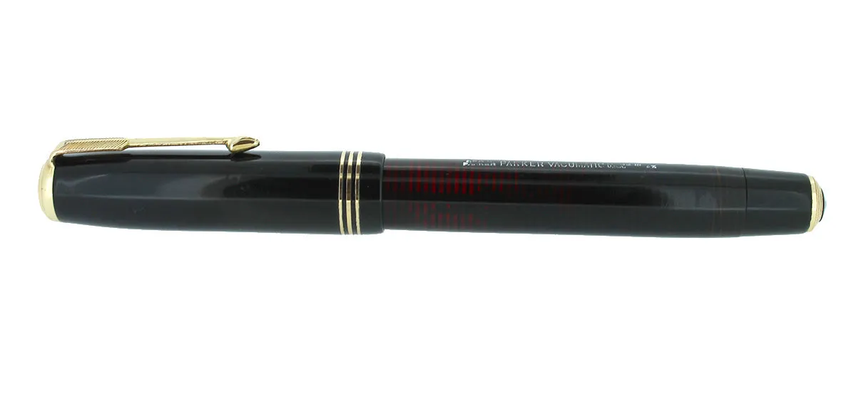 1937 PARKER DOUBLE JEWEL VACUMATIC JET BLACK FOUNTAIN PEN WITH 2-TONE NIB IN RESTORED CONDITION