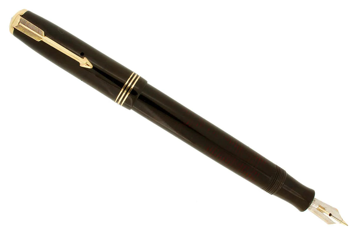 1937 PARKER DOUBLE JEWEL VACUMATIC JET BLACK FOUNTAIN PEN WITH 2-TONE NIB IN RESTORED CONDITION