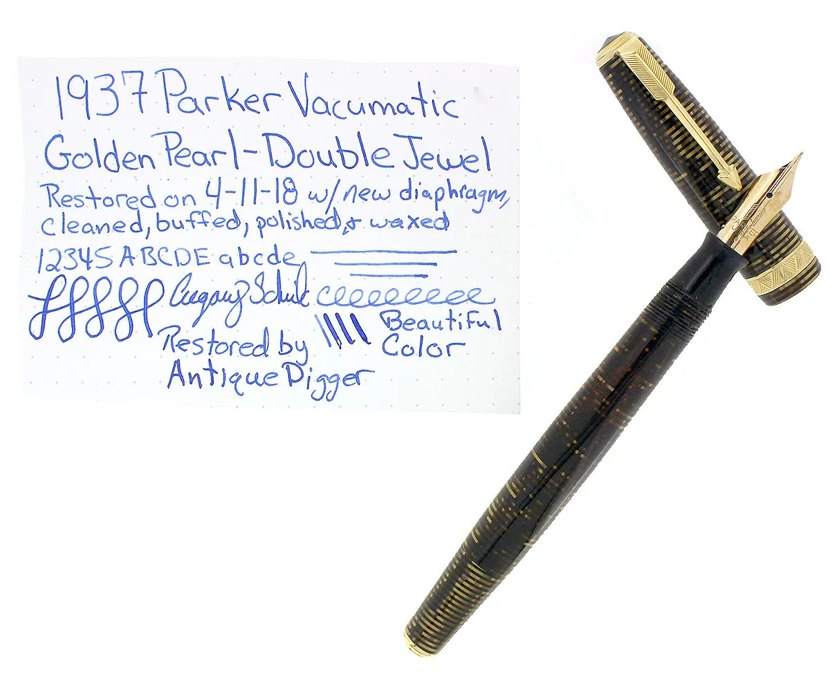 1937 PARKER GOLDEN PEARL DOUBLE JEWEL VACUMATIC FOUNTAIN RESTORED EARLY STYLE