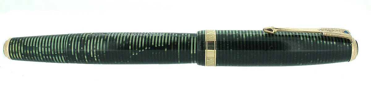 1939 PARKER EMERALD PEARL VACUMATIC DOUBLE JEWEL LONG MAJOR FOUNTAIN PEN RESTORED