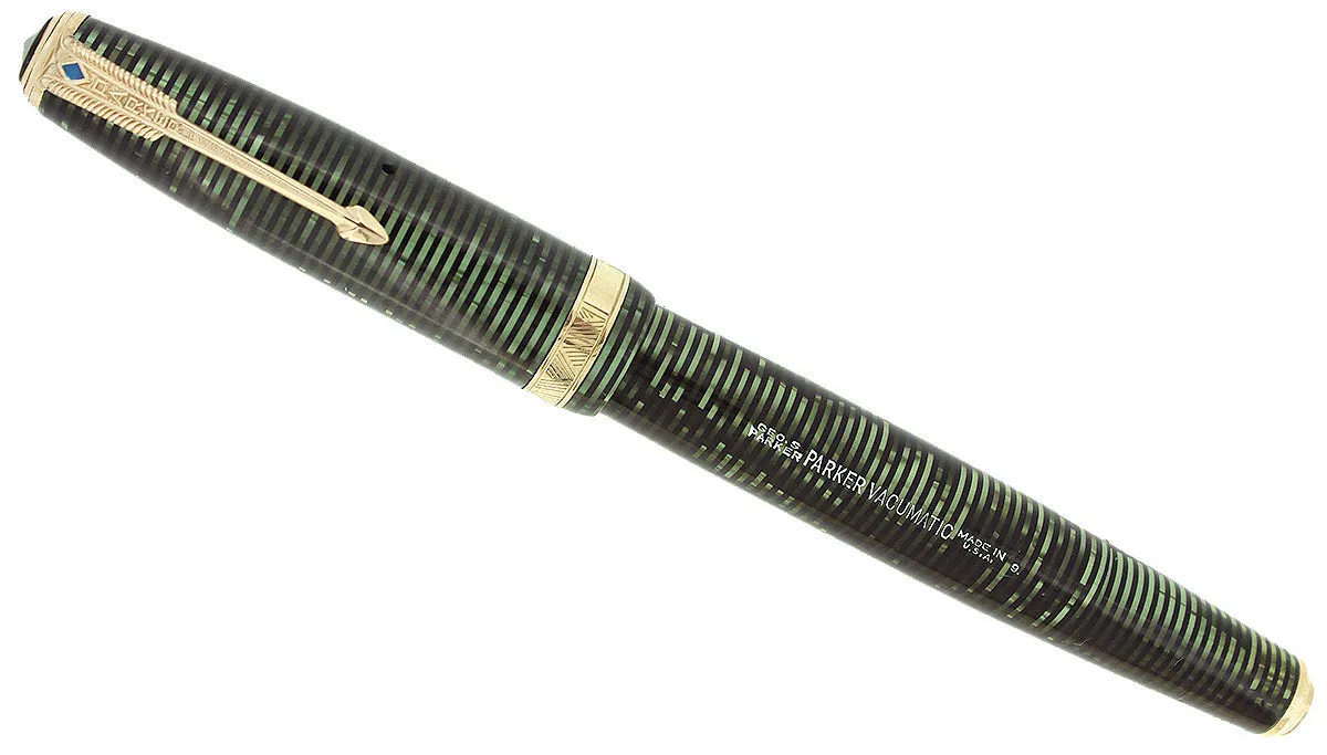 1939 PARKER EMERALD PEARL VACUMATIC DOUBLE JEWEL LONG MAJOR FOUNTAIN PEN RESTORED