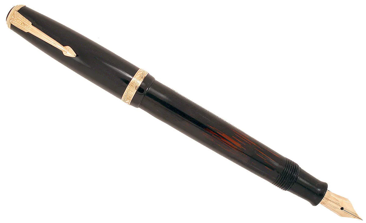 1939 PARKER JET BLACK DOUBLE JEWEL VACUMATIC SHADOW WAVE FOUNTAIN PEN RESTORED