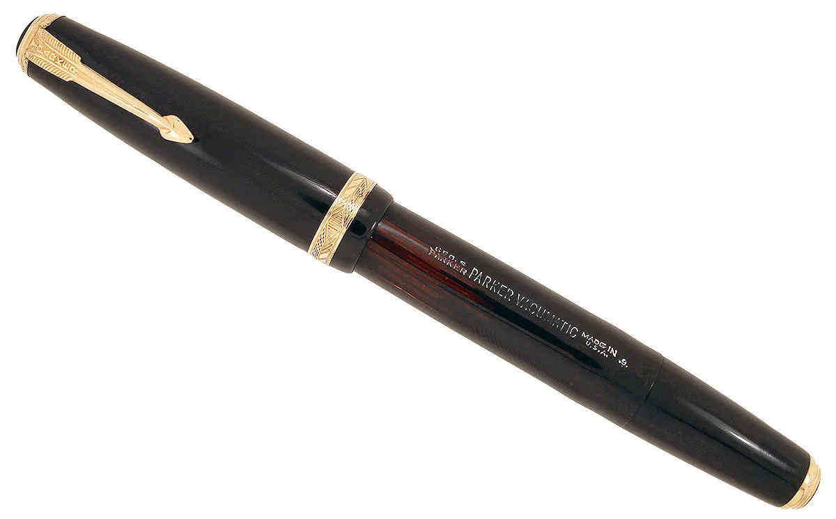 1939 PARKER JET BLACK DOUBLE JEWEL VACUMATIC SHADOW WAVE FOUNTAIN PEN RESTORED