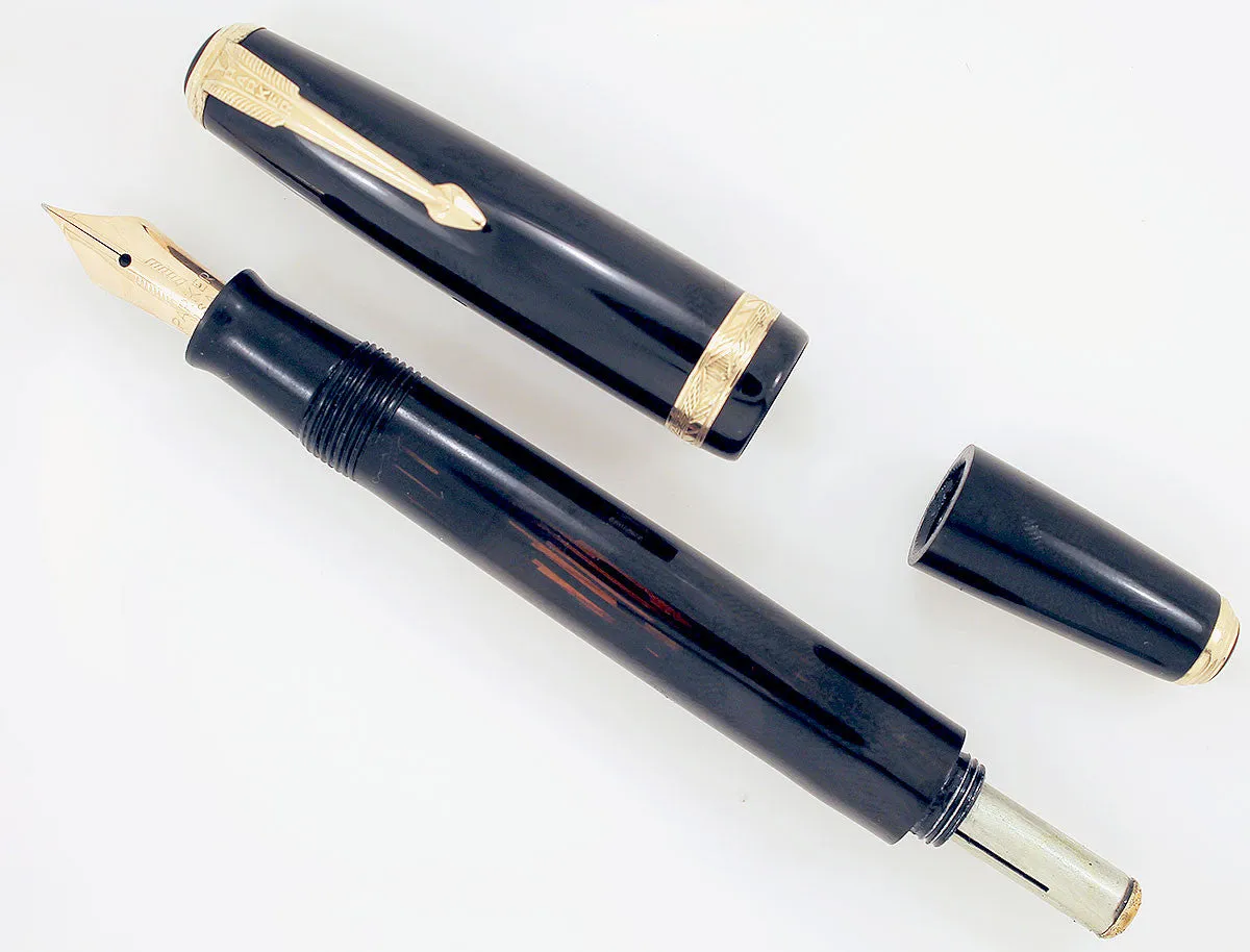 1939 PARKER JET BLACK DOUBLE JEWEL VACUMATIC SHADOW WAVE FOUNTAIN PEN RESTORED