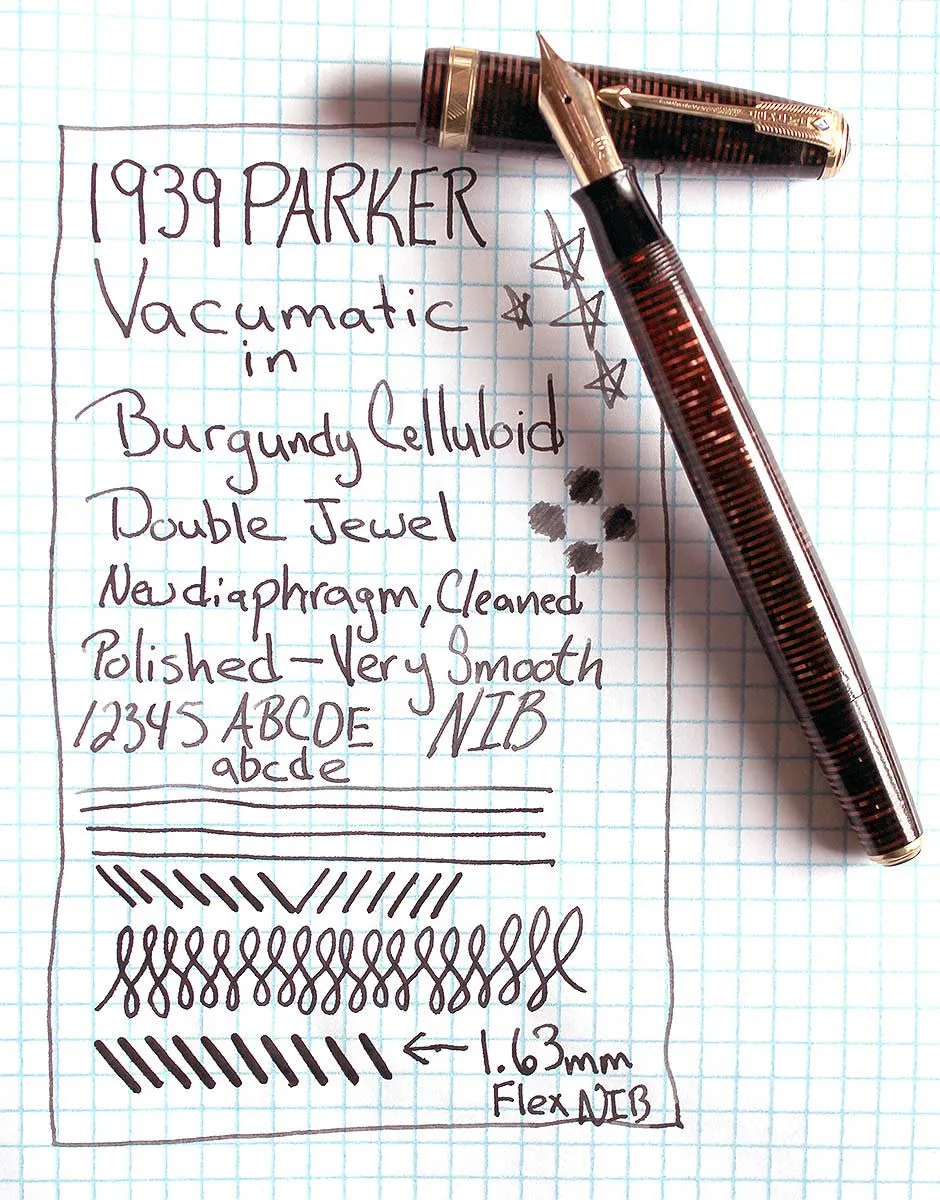 1939 Parker Vacumatic Double Jewel Burgundy Pearl Celluloid Fountain Pen