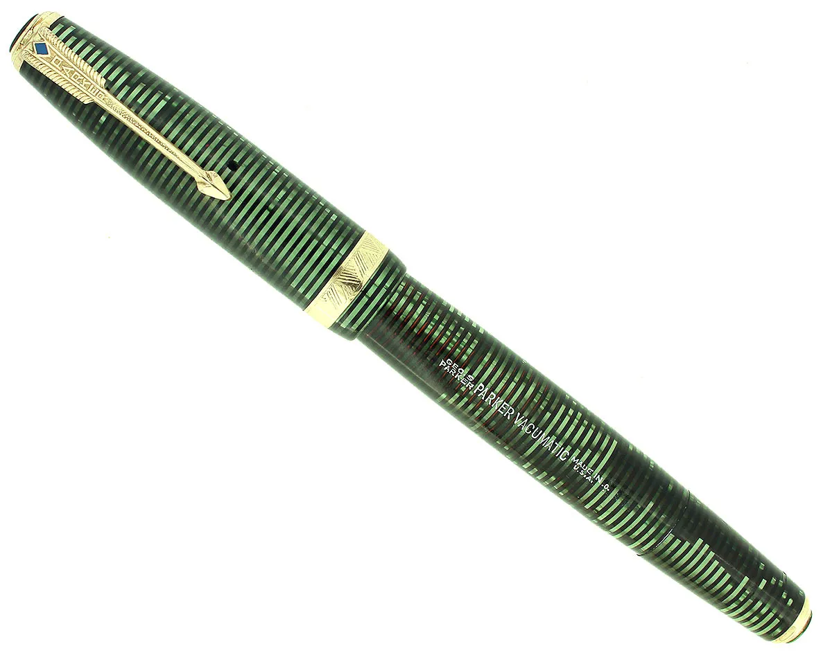 1940 PARKER VACUMATIC EMERALD PEARL DOUBLE JEWEL LONG MAJOR FOUNTAIN PEN RESTORED