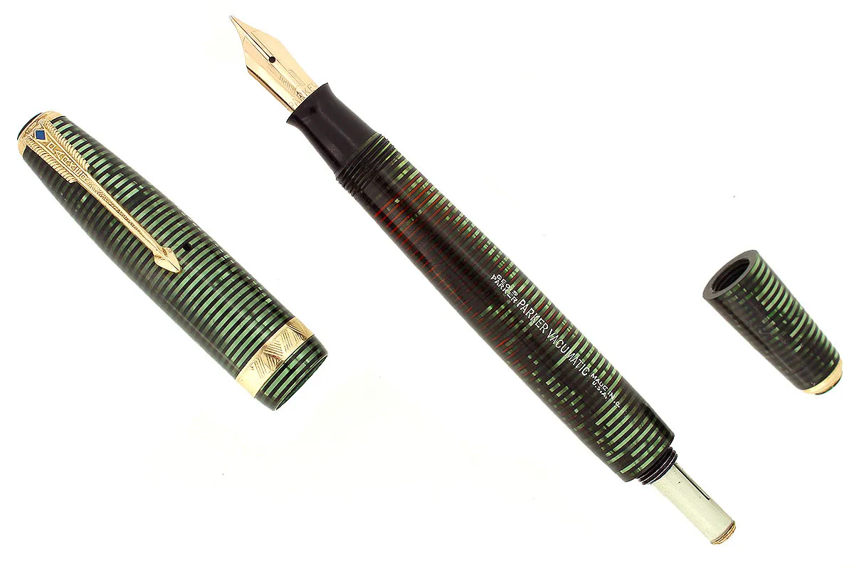 1940 PARKER VACUMATIC EMERALD PEARL DOUBLE JEWEL LONG MAJOR FOUNTAIN PEN RESTORED