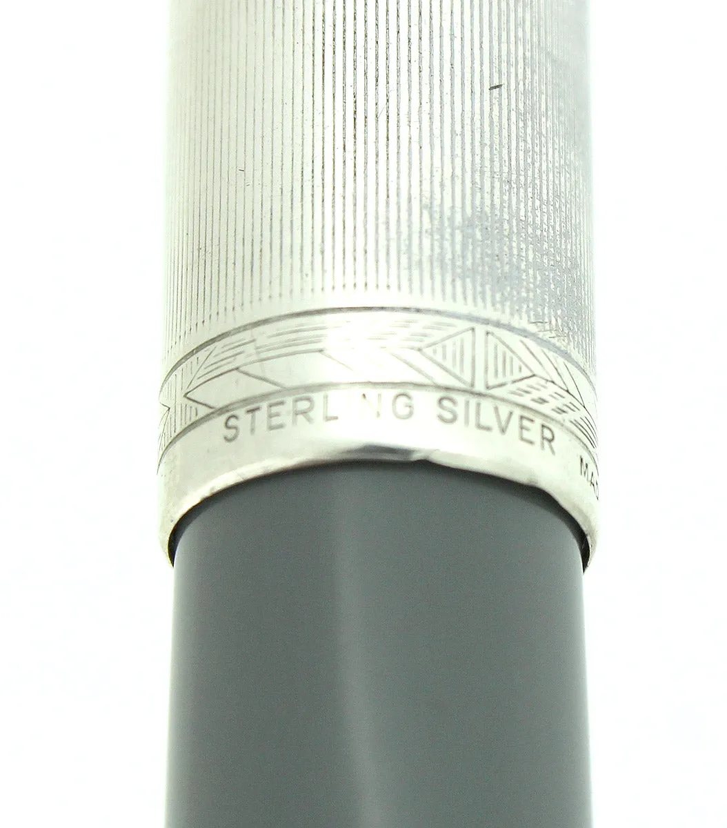 1941 PARKER 51 DOUBLE JEWEL 1st YEAR DOVE GRAY STERLING CAP FOUNTAIN PEN RESTORED