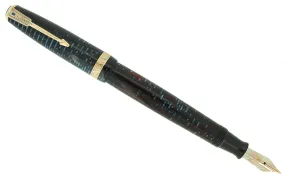 1941 PARKER VACUMATIC AZURE PEARL DOUBLE JEWEL LONG MAJOR FOUNTAIN PEN RESTORED