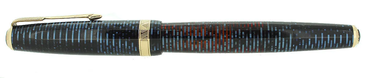 1941 PARKER VACUMATIC AZURE PEARL DOUBLE JEWEL LONG MAJOR FOUNTAIN PEN RESTORED