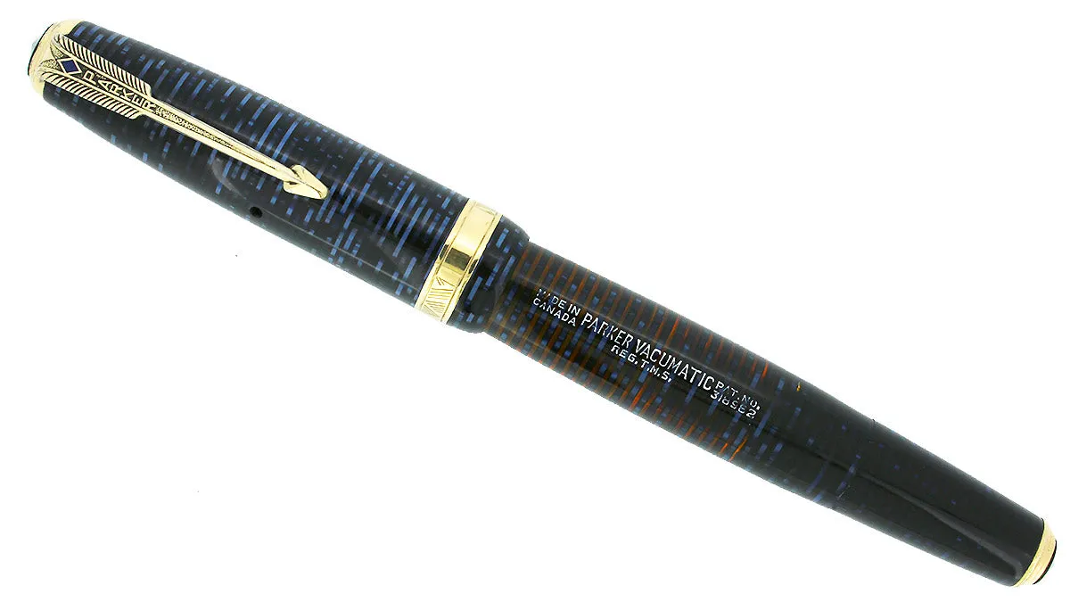 1941 PARKER VACUMATIC DOUBLE JEWEL AZURE PEARL FOUNTAIN PEN FLEX NIB RESTORED