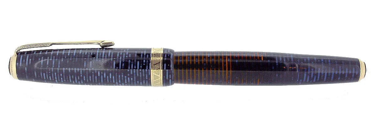 1941 PARKER VACUMATIC DOUBLE JEWEL AZURE PEARL FOUNTAIN PEN FLEX NIB RESTORED