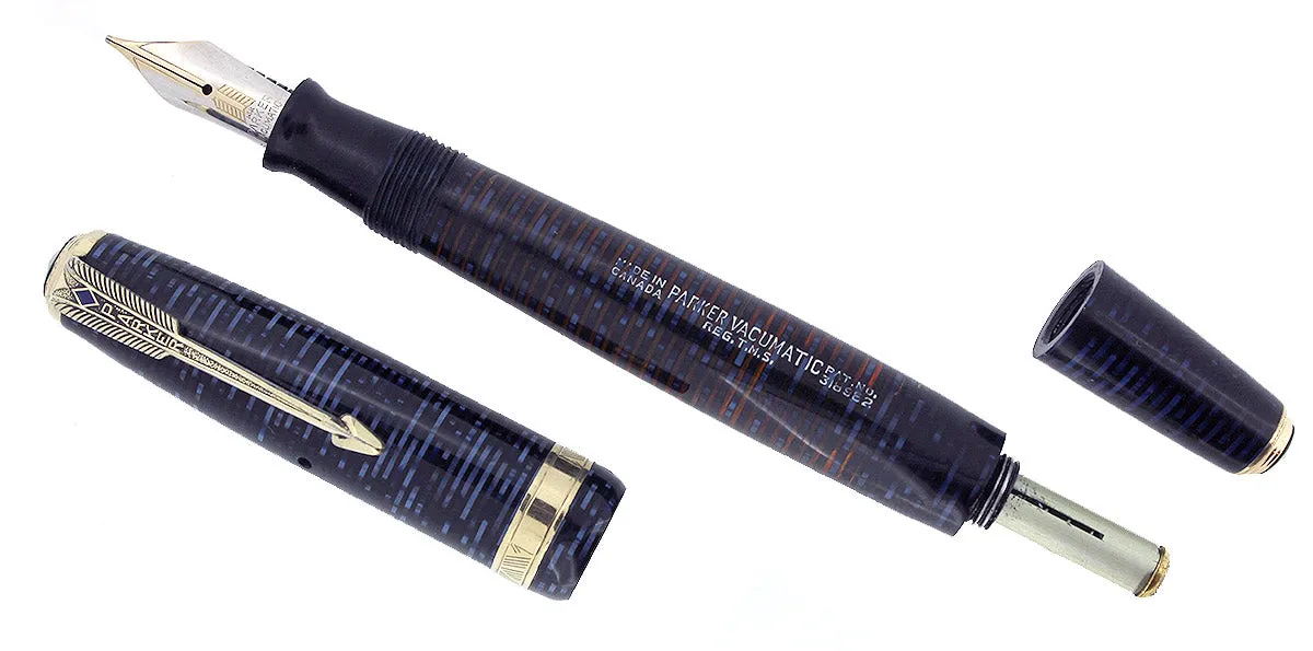 1941 PARKER VACUMATIC DOUBLE JEWEL AZURE PEARL FOUNTAIN PEN FLEX NIB RESTORED