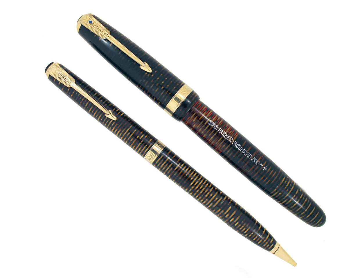 1944 PARKER GOLDEN PEARL VACUMATIC FOUNTAIN PEN & PENCIL SET RESTORED