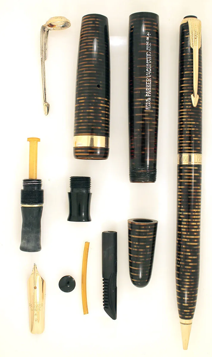 1944 PARKER GOLDEN PEARL VACUMATIC FOUNTAIN PEN & PENCIL SET RESTORED