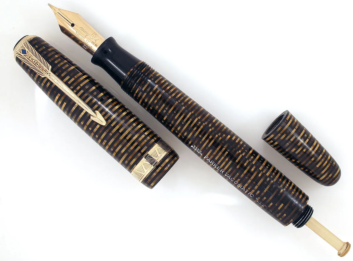 1945 PARKER GOLDEN PEARL VACUMATIC MAJOR FOUNTAIN PEN F to BB FLEX NIB WITH SEAMED CELLULOID RESTORED