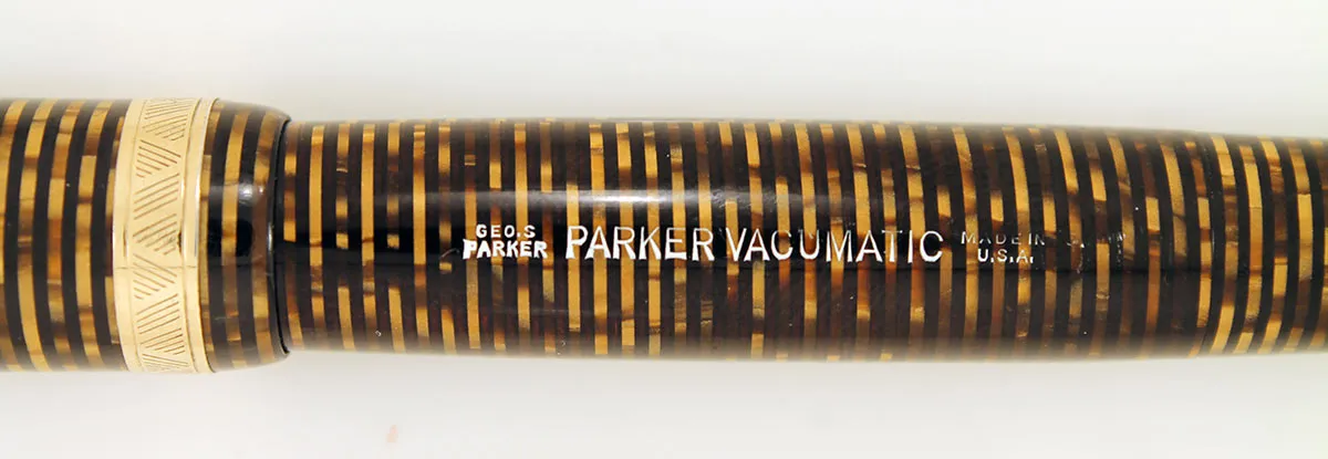 1945 PARKER GOLDEN PEARL VACUMATIC MAJOR FOUNTAIN PEN F to BB FLEX NIB WITH SEAMED CELLULOID RESTORED