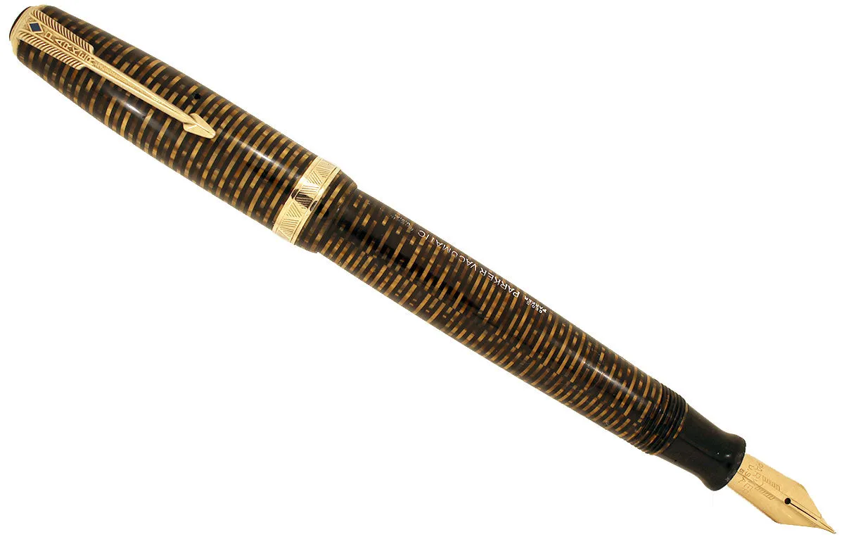 1945 PARKER GOLDEN PEARL VACUMATIC MAJOR FOUNTAIN PEN F to BB FLEX NIB WITH SEAMED CELLULOID RESTORED