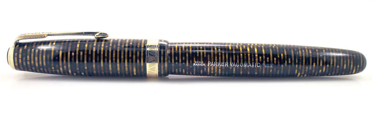 1945 PARKER GOLDEN PEARL VACUMATIC MAJOR FOUNTAIN PEN F to BB FLEX NIB WITH SEAMED CELLULOID RESTORED