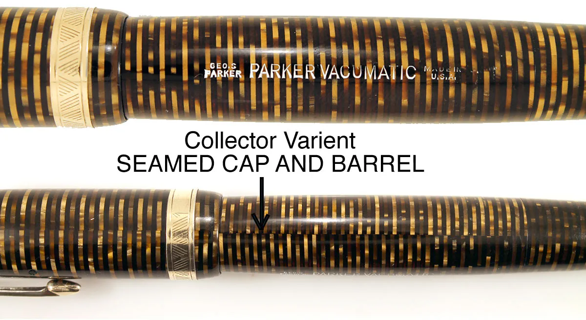 1945 PARKER GOLDEN PEARL VACUMATIC MAJOR FOUNTAIN PEN F to BB FLEX NIB WITH SEAMED CELLULOID RESTORED