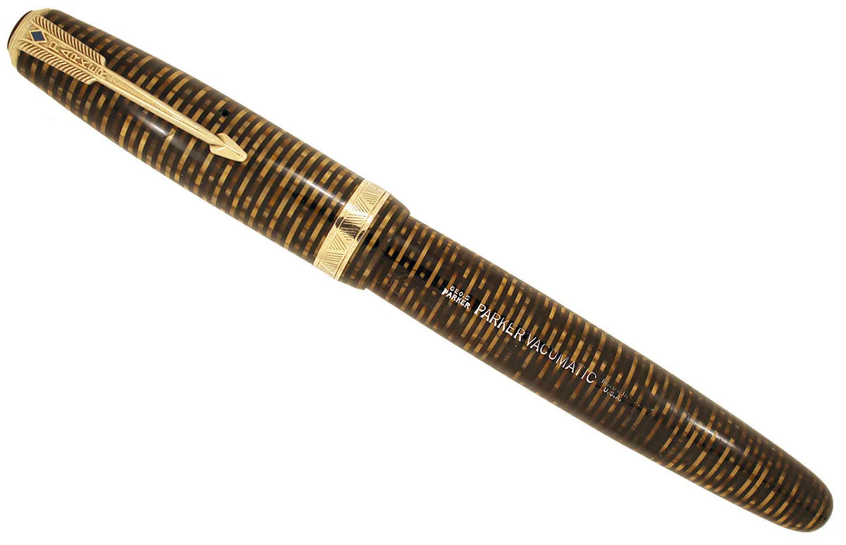 1945 PARKER GOLDEN PEARL VACUMATIC MAJOR FOUNTAIN PEN F to BB FLEX NIB WITH SEAMED CELLULOID RESTORED