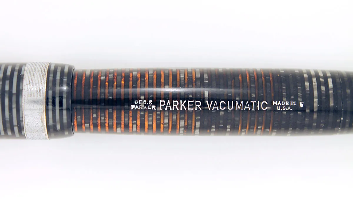 1945 PARKER SILVER PEARL VACUMATIC MAJOR FOUNTAIN PEN COIN STACKED JEWELERS BAND RESTORED