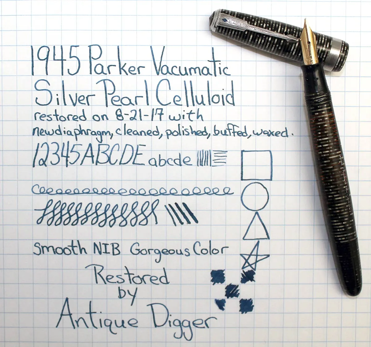 1945 PARKER SILVER PEARL VACUMATIC MAJOR FOUNTAIN PEN M to BB FLEX NIB RESTORED