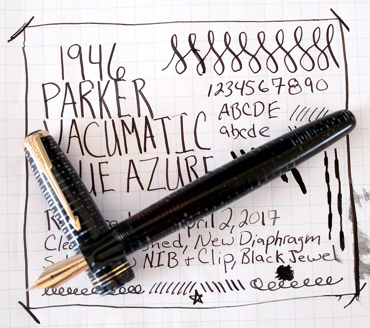 1946 PARKER AZURE CELLULOID VACUMATIC MAJOR FOUNTAIN PEN