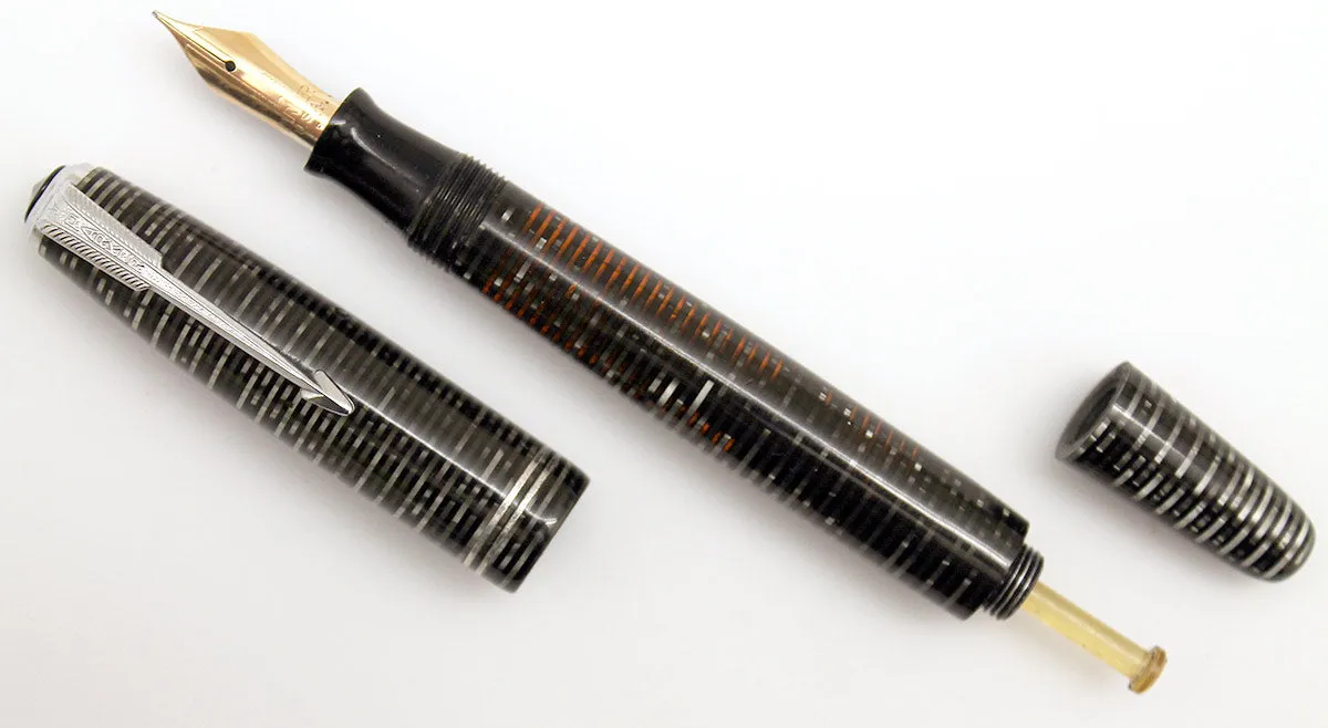 1947 PARKER SILVER PEARL VACUMATIC MAJOR FOUNTAIN PEN F to BB FLEX NIB RESTORED