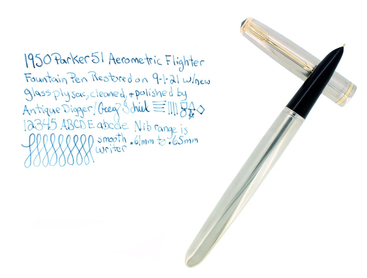 1950 PARKER 51 FLIGHTER FOUNTAIN PEN AEROMETRIC FILLER MED NIB RESTORED