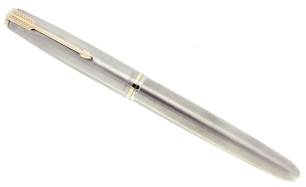 1952 PARKER 51 FLIGHTER AEROMETRIC FOUNTAIN PEN STAINLESS STEEL FINE NIB RESTORED