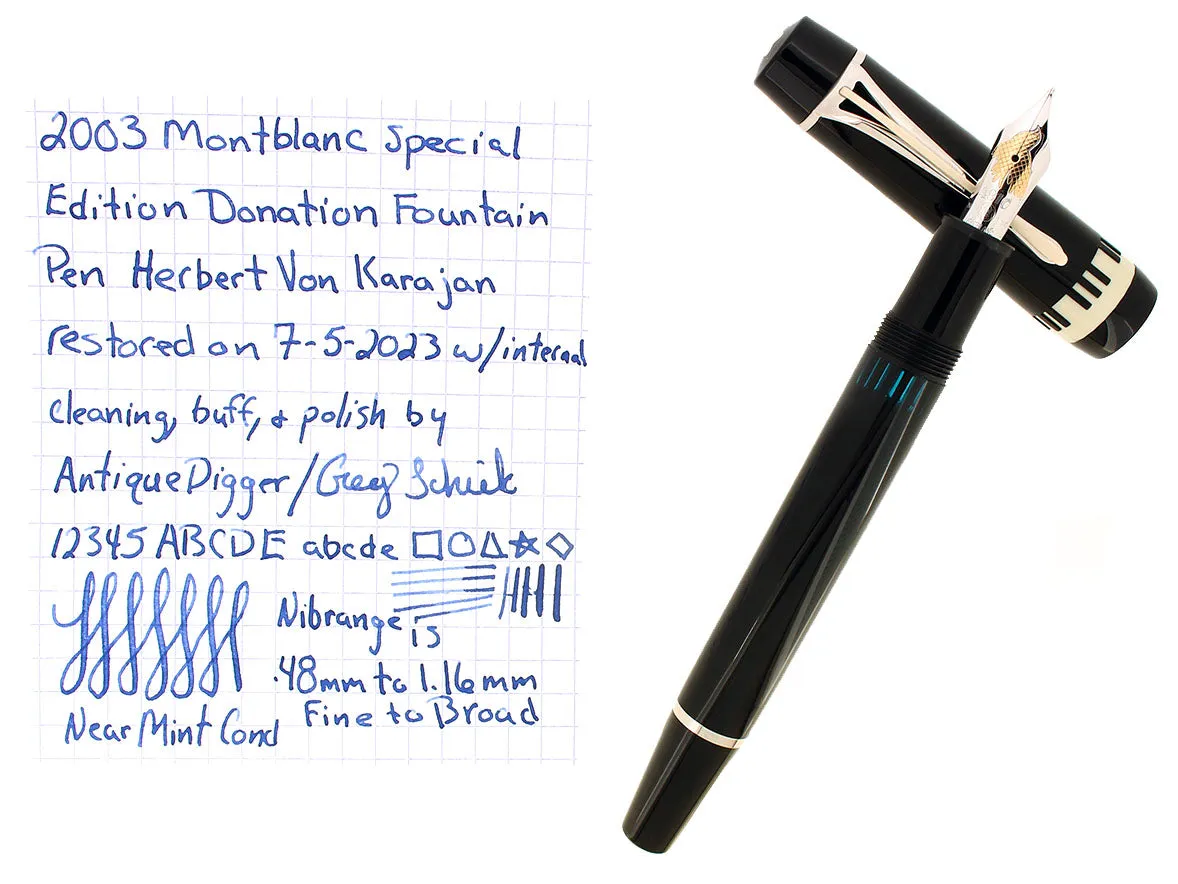 2003 MONTBLANC HEBERT VON KARAJAN SPECIAL EDITION DONATION FOUNTAIN PEN NEAR MINT