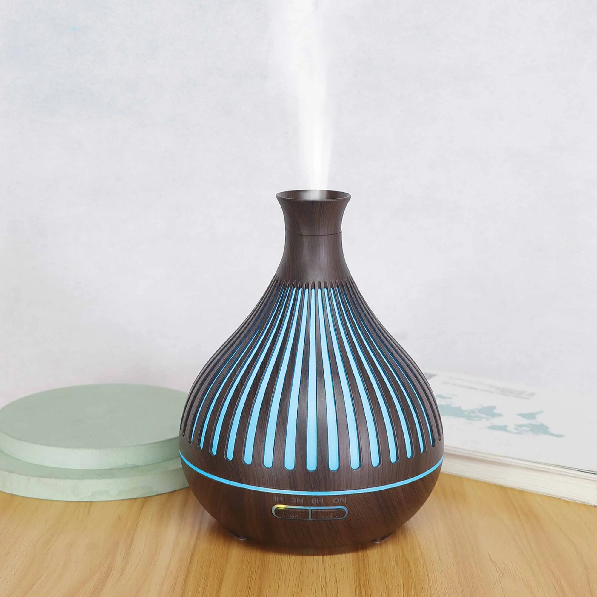 400ml Dark Wood Ultrasonic Aroma Diffuser, Remote, LED