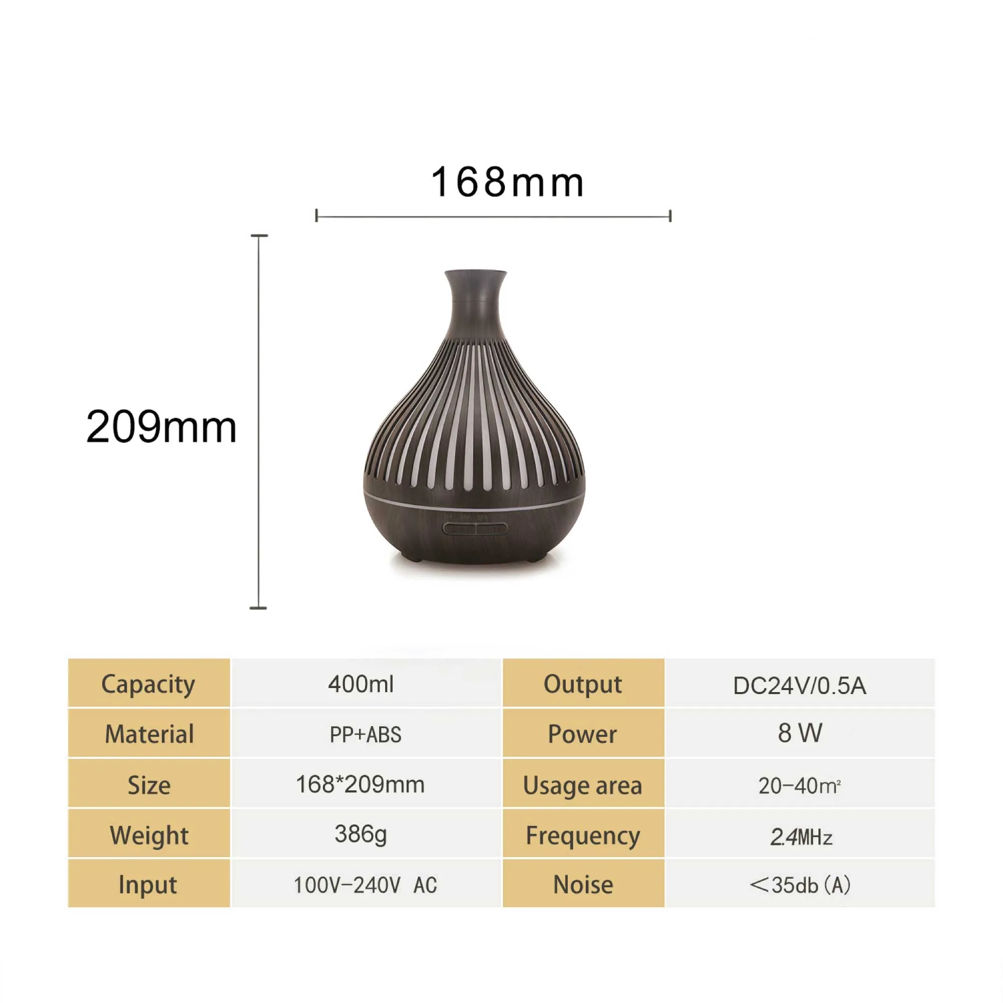 400ml Dark Wood Ultrasonic Aroma Diffuser, Remote, LED