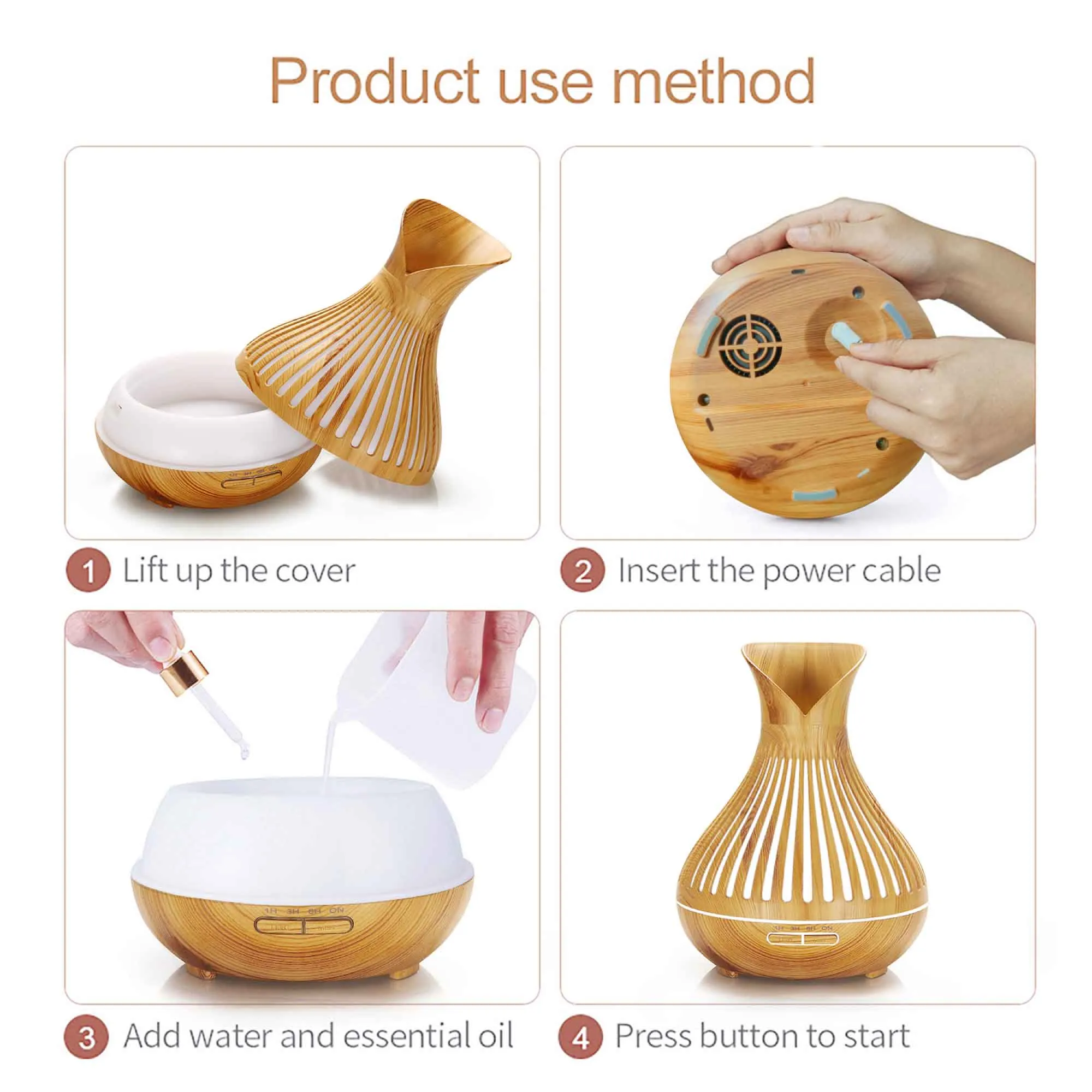 500ml Wood Grain Ultrasonic Diffuser with Remote & LED Lights