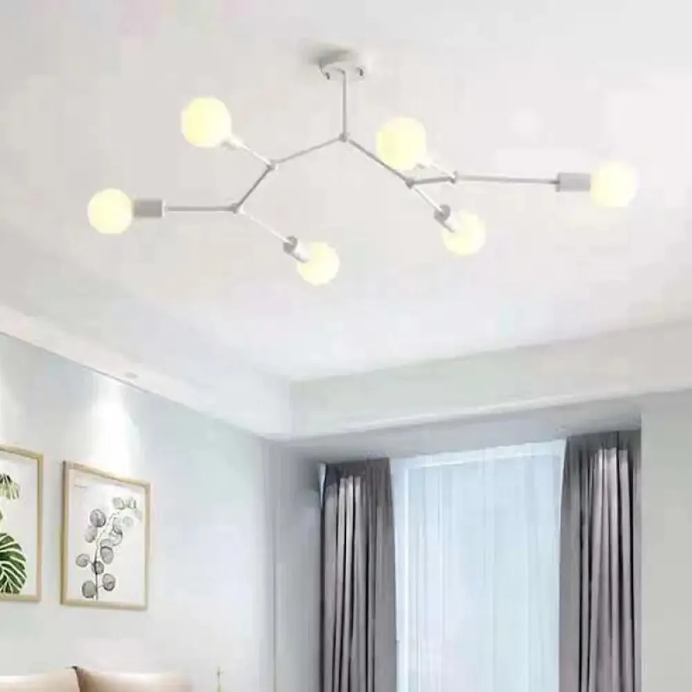 6 Light Branch Hanging Chandelier Light Modern Glass Shade Ceiling Chandelier for Living Room