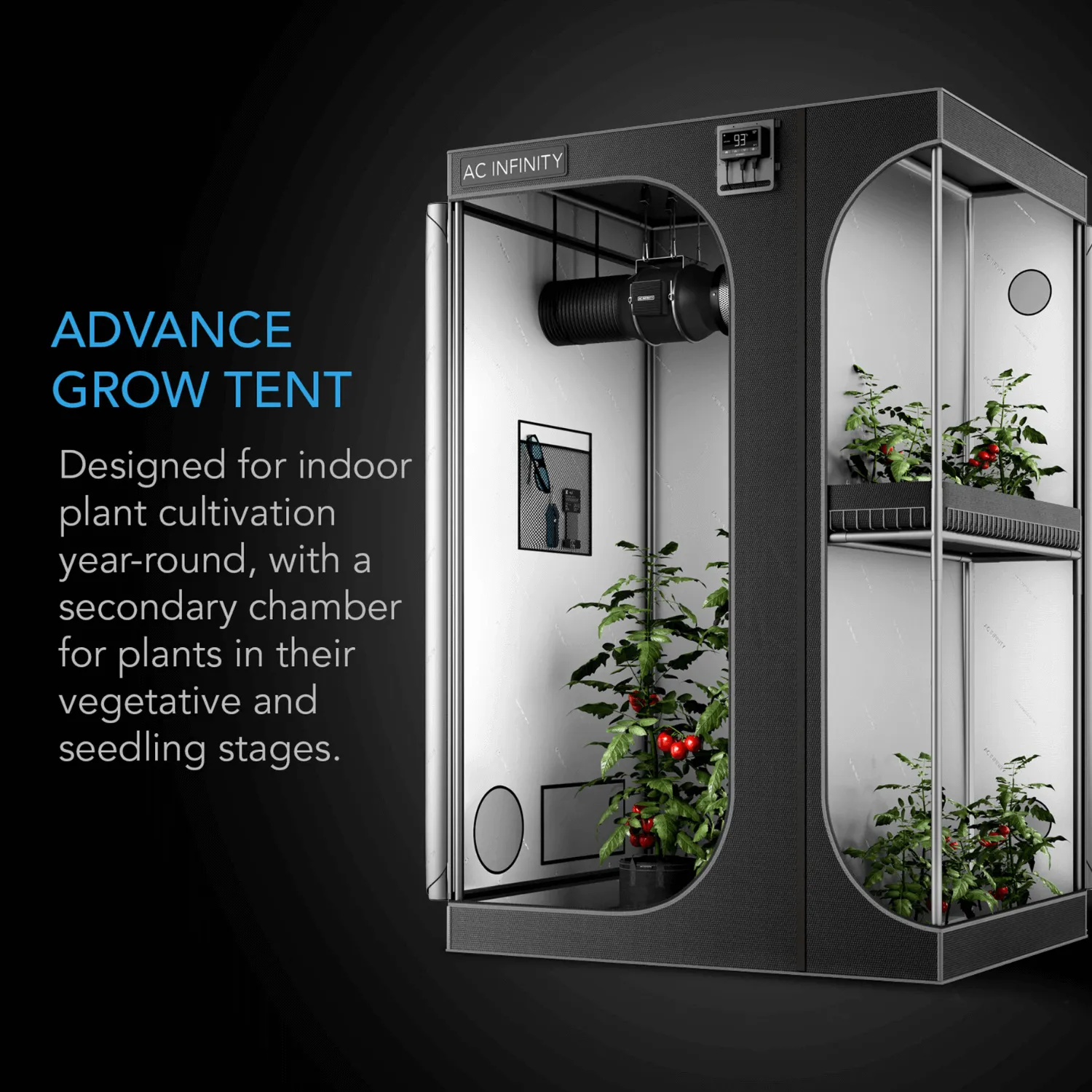 AC Infinity CLOUDLAB 743D, 2-in-1 Advance Grow Tent 4x3, 2000D Mylar Canvas, 48" x 36" x 72"