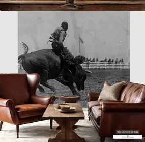 African American Bull Rider Wallpaper Mural - Vintage Cowboy Western Decor, Large Wall Art