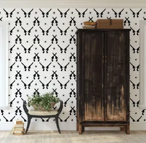 Black & White Pistols and Stars Wallpaper: Retro Western Peel & Stick for Modern Decor